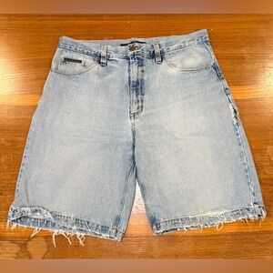 Thrashed Distressed Light Blue Jean Shorts for Men Holes Comfortable Worn in